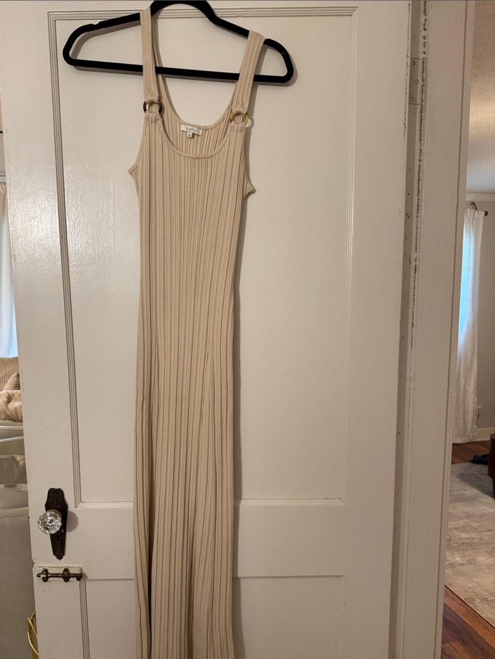 Z Supply Cream Ribbed Maxi Dress with Ring-Strap Detail